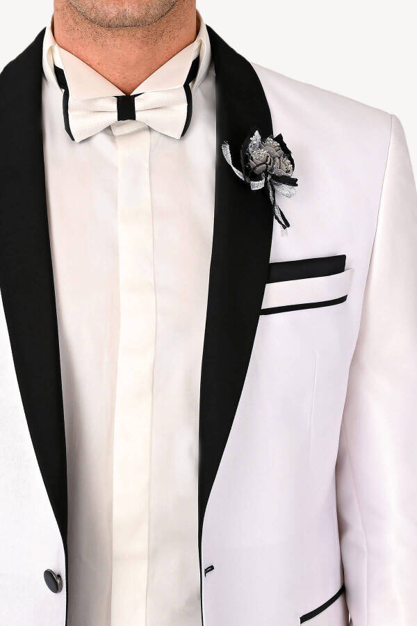 Men's White Shawl Collar Slim Fit Tuxedo - 9