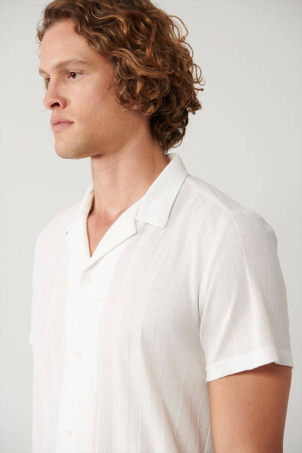 Men's White Shirt Apaj Collar Knit Jacquard Regular Fit A41y2027 - 8