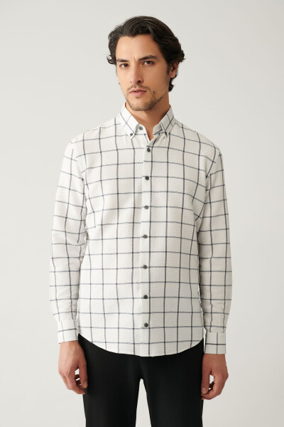 Men's White Shirt with British Collar, Easy Iron, Goffered Check, Regular Fit A41y2125 - 6