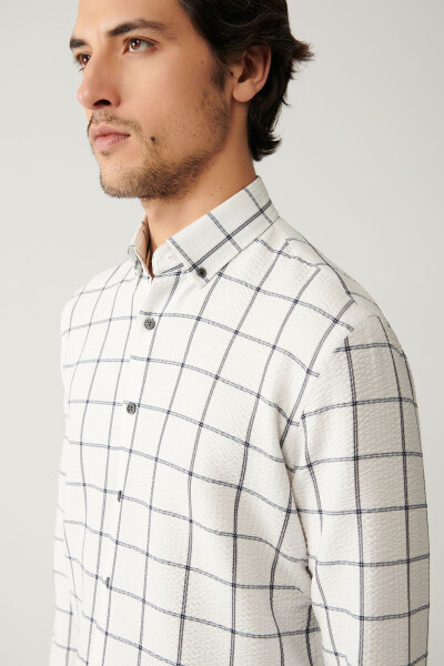 Men's White Shirt with British Collar, Easy Iron, Goffered Check, Regular Fit A41y2125 - 7