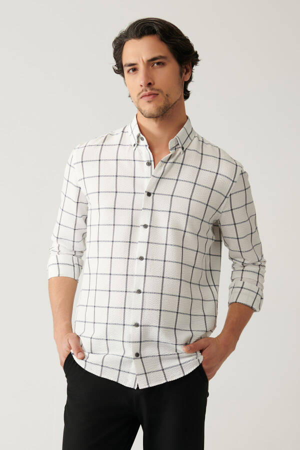 Men's White Shirt with British Collar, Easy Iron, Goffered Check, Regular Fit A41y2125 - 8