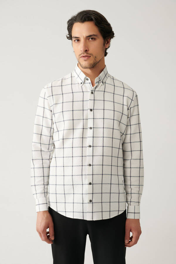 Men's White Shirt with British Collar, Easy Iron, Goffered Check, Regular Fit A41y2125 - 1