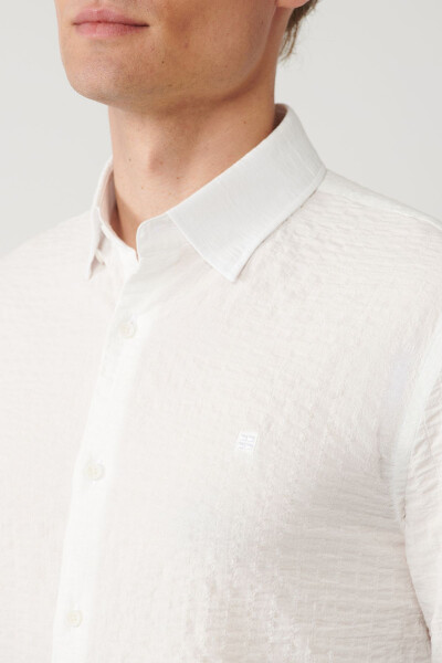 Men's White Shirt with British Collar, Waffle Texture, Regular Fit A41y2060 - 7