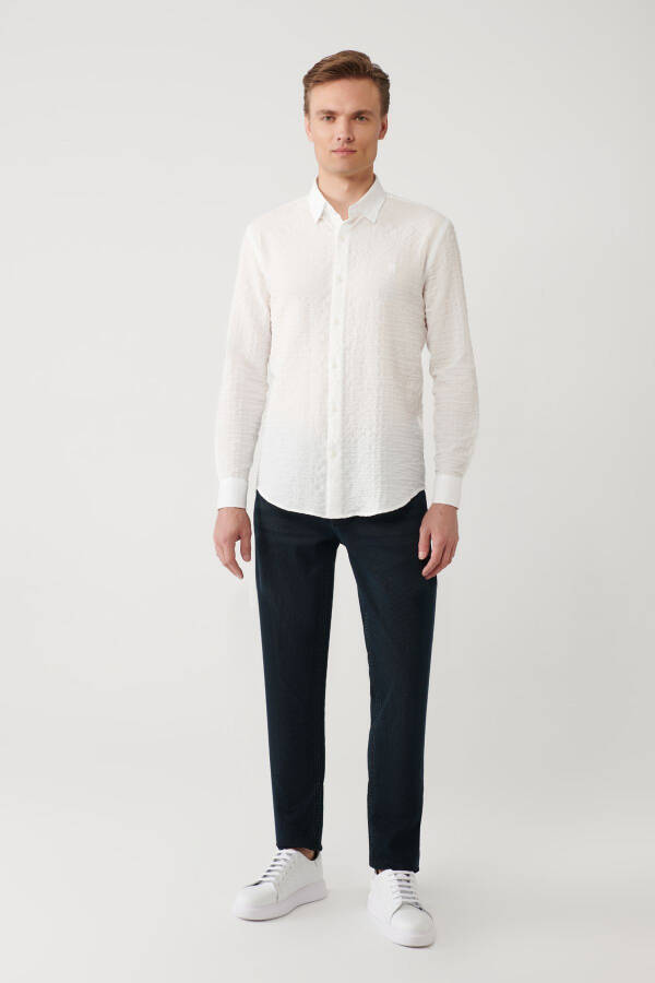 Men's White Shirt with British Collar, Waffle Texture, Regular Fit A41y2060 - 10