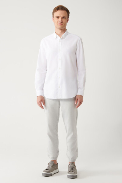 Men's White Shirt with Button-Down Collar, 100% Cotton Jacquard Patterned Slim Fit A32y2175 - 12