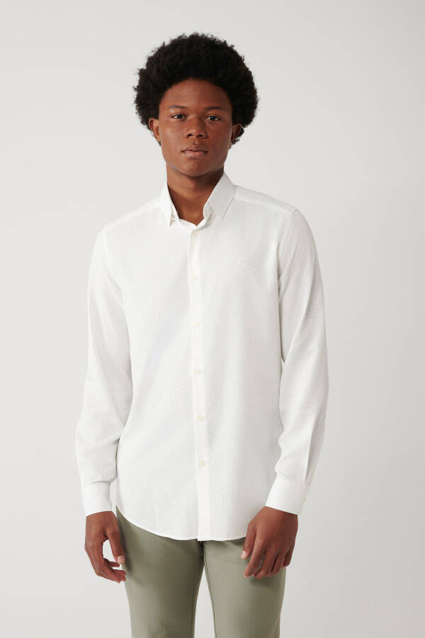 Men's White Shirt with Button-Down Collar, Easy Iron, Slim Fit A41y2043 - 6