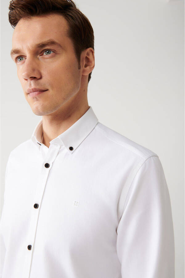 Men's White Shirt with Spread Collar Cotton Viscose Regular Fit A32y2120 - 7