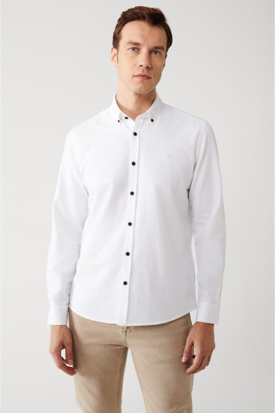 Men's White Shirt with Spread Collar Cotton Viscose Regular Fit A32y2120 - 8