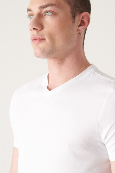 Men's White T-shirt 100% Cotton V-Neck Regular Fit E001001 - 18