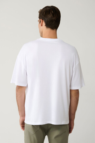 Men's White T-shirt Crew Neck Printed Cotton Oversize E001037 - 10