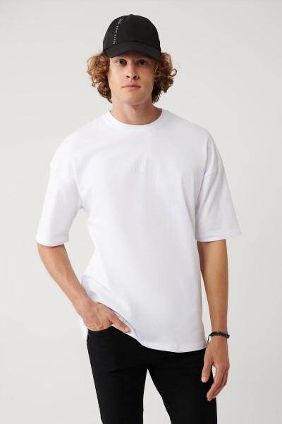 Men's White T-shirt Crew Neck Printed Oversize A41y1325 - 6