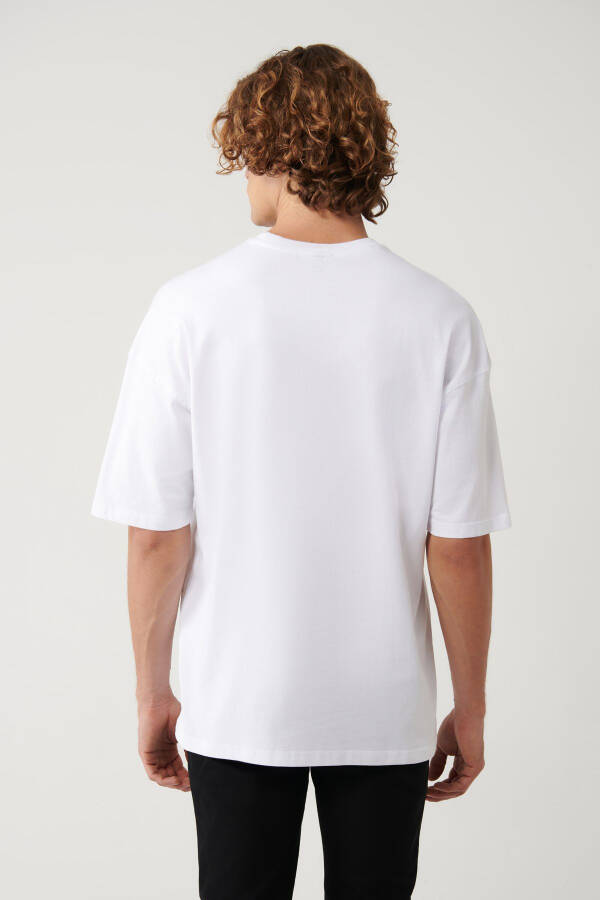 Men's White T-shirt Crew Neck Printed Oversize A41y1325 - 9