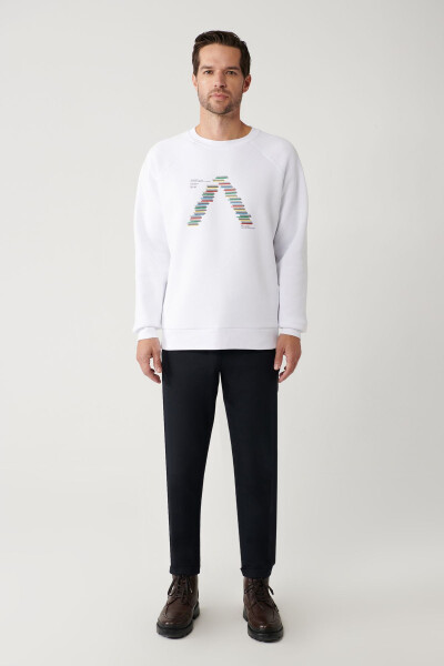 Men's White Unisex Sweatshirt - 5