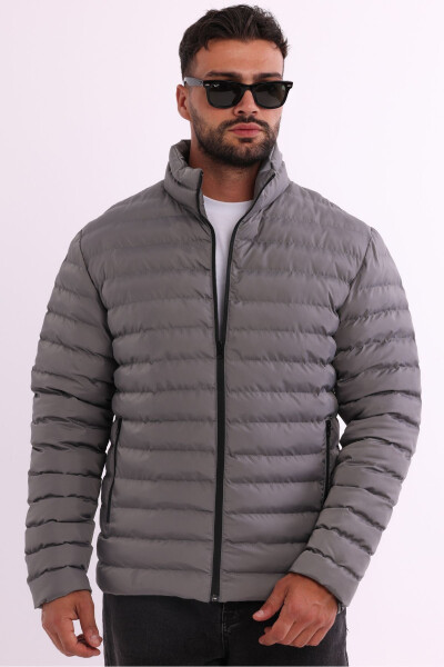 Men's Windproof Portable Bag Warm Keeping Fiber Filled Lightweight Inflatable Gray Jacket - 14