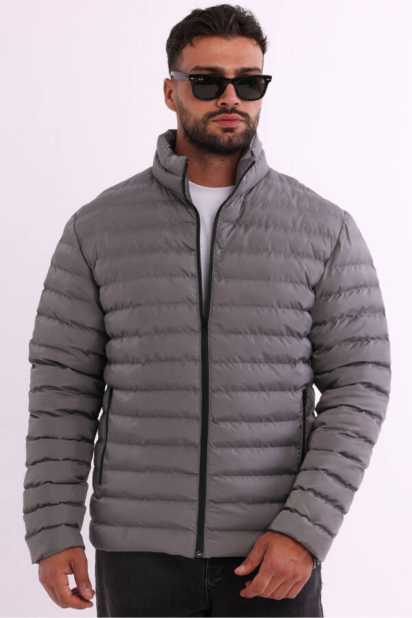 Men's Windproof Portable Bag Warm Keeping Fiber Filled Lightweight Inflatable Gray Jacket - 6