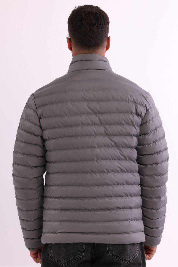 Men's Windproof Portable Bag Warm Keeping Fiber Filled Lightweight Inflatable Gray Jacket - 7