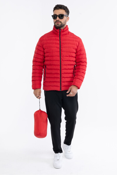 Men's Windproof Portable Bag Warm Keeping Fiber Filled Lightweight Inflatable Red Jacket - 18