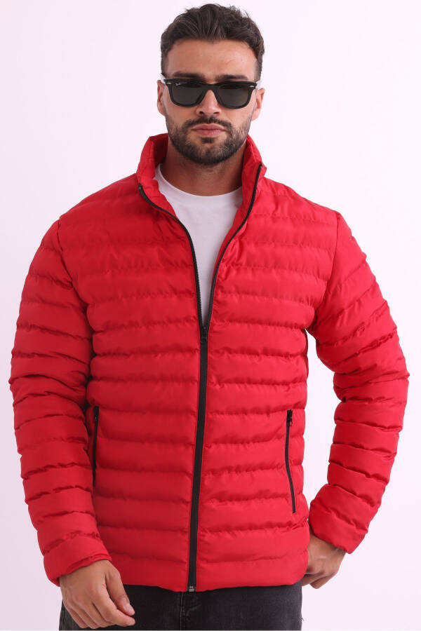 Men's Windproof Portable Bag Warm Keeping Fiber Filled Lightweight Inflatable Red Jacket - 22