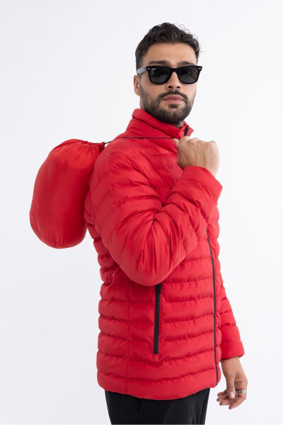 Men's Windproof Portable Bag Warm Keeping Fiber Filled Lightweight Inflatable Red Jacket - 9