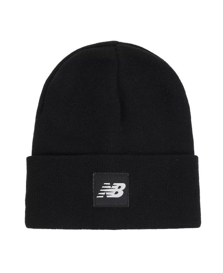 Men's Wo Woven NB Logo Cuffed Knit Beanie, One Size, Black Black - 1