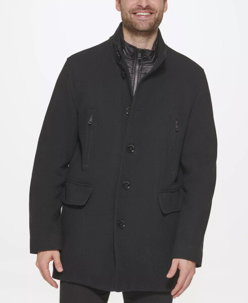 Men's Wool Twill Stand Collar Topper with Nylon Bib Coat Black - 3