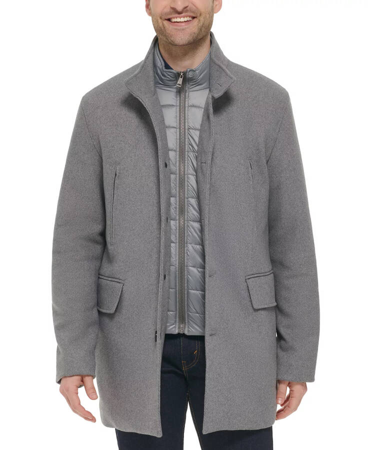 Men's Wool Twill Stand Collar Topper with Nylon Bib Coat Light Grey - 1