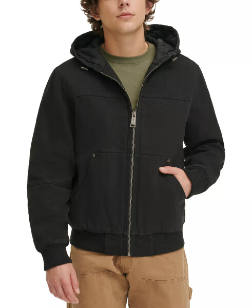 Men's Workwear Hoodie Bomber Jacket with Quilted Lining Black - 1