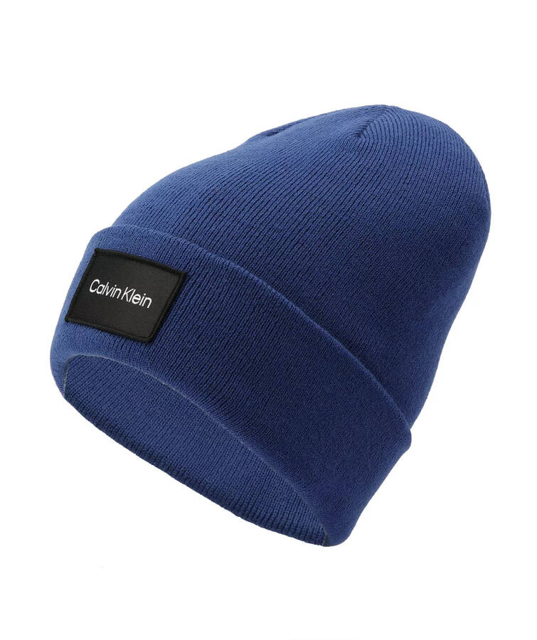 Men's Woven Logo Patch Beanie Mazarine Blue - 1