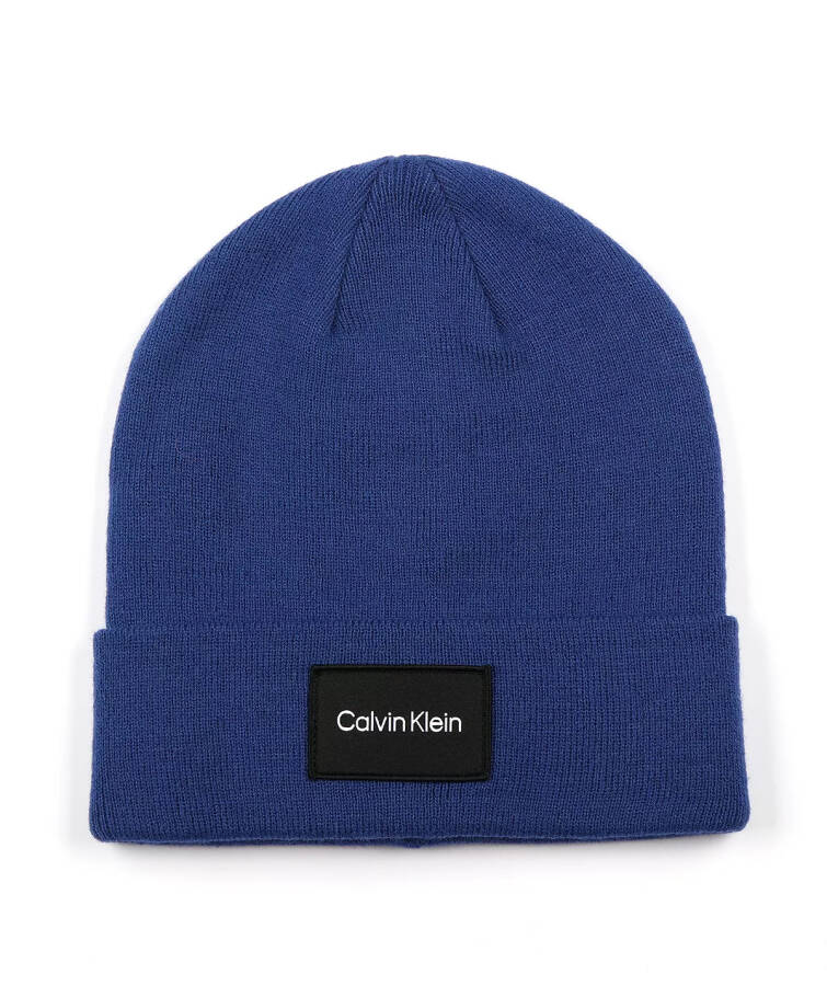 Men's Woven Logo Patch Beanie Mazarine Blue - 2