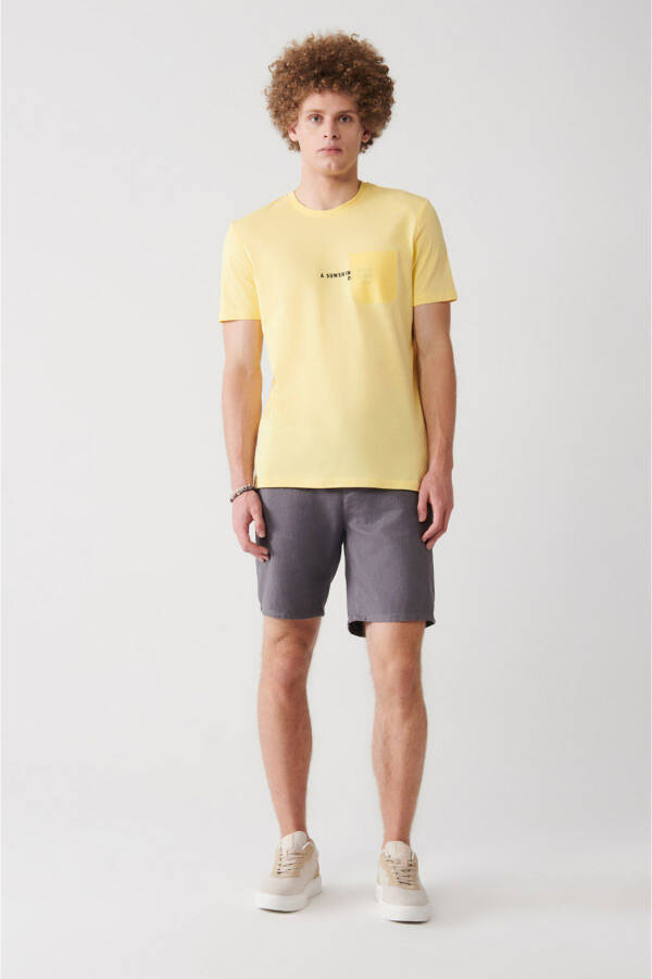 Men's Yellow 100% Cotton Crew Neck Pocket Printed Regular Fit T-shirt - 8