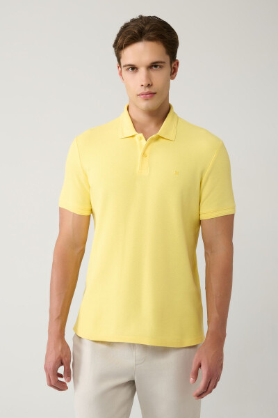 Men's Yellow 100% Cotton Quick Dry Regular Fit Non-Wrinkle Polo Collar T-Shirt B001032 - 6