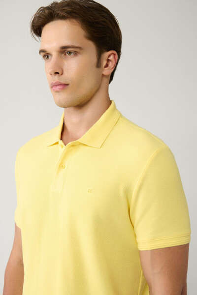 Men's Yellow 100% Cotton Quick Dry Regular Fit Non-Wrinkle Polo Collar T-Shirt B001032 - 7