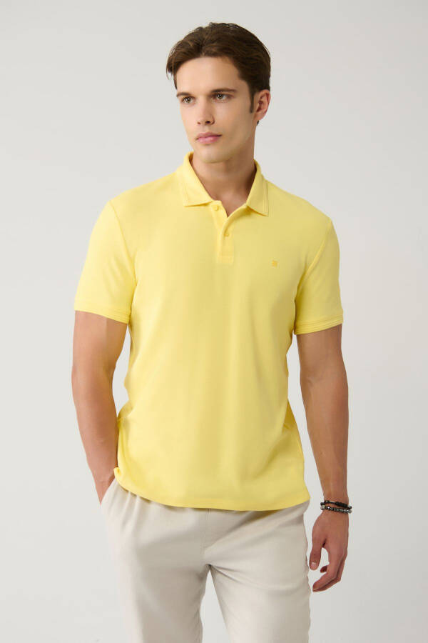 Men's Yellow 100% Cotton Quick Dry Regular Fit Non-Wrinkle Polo Collar T-Shirt B001032 - 8