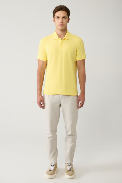 Men's Yellow 100% Cotton Quick Dry Regular Fit Non-Wrinkle Polo Collar T-Shirt B001032 - 10