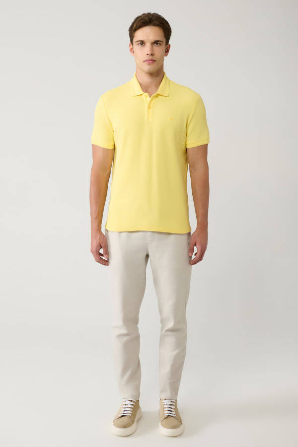 Men's Yellow 100% Cotton Quick Dry Regular Fit Non-Wrinkle Polo Collar T-Shirt B001032 - 10