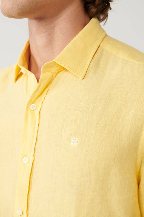 Men's Yellow Linen Shirt Button-Down Collar Comfort Fit B002191 - 7