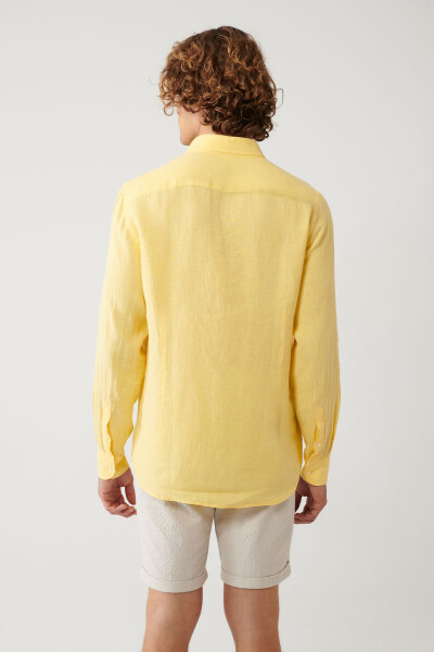 Men's Yellow Linen Shirt Button-Down Collar Comfort Fit B002191 - 9