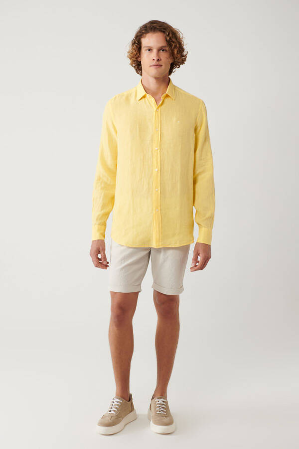 Men's Yellow Linen Shirt Button-Down Collar Comfort Fit B002191 - 10