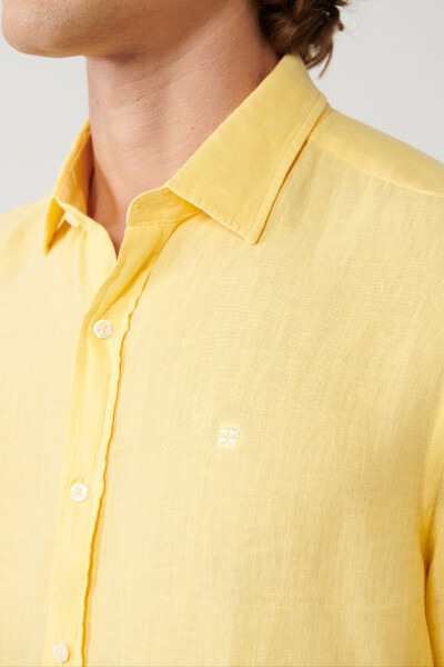 Men's Yellow Linen Shirt Button-Down Collar Comfort Fit B002191 - 2