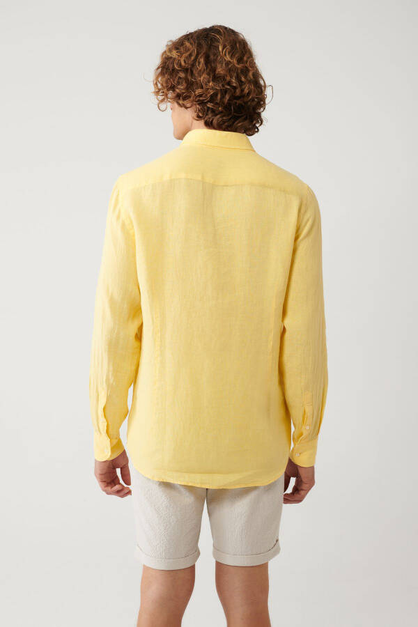 Men's Yellow Linen Shirt Button-Down Collar Comfort Fit B002191 - 4