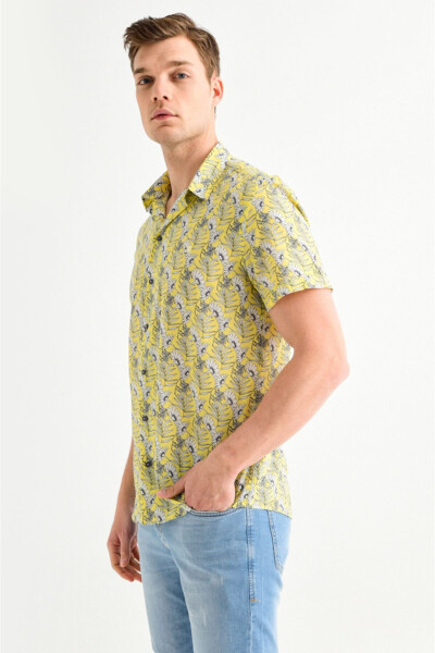 Men's Yellow Printed Apache Collar Slim Fit Short Sleeve Shirt A01y2049 - 2