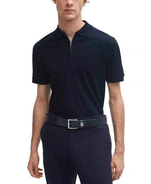 Men's Zip Placket Slim-Fit Polo Shirt Dark Blue - 1