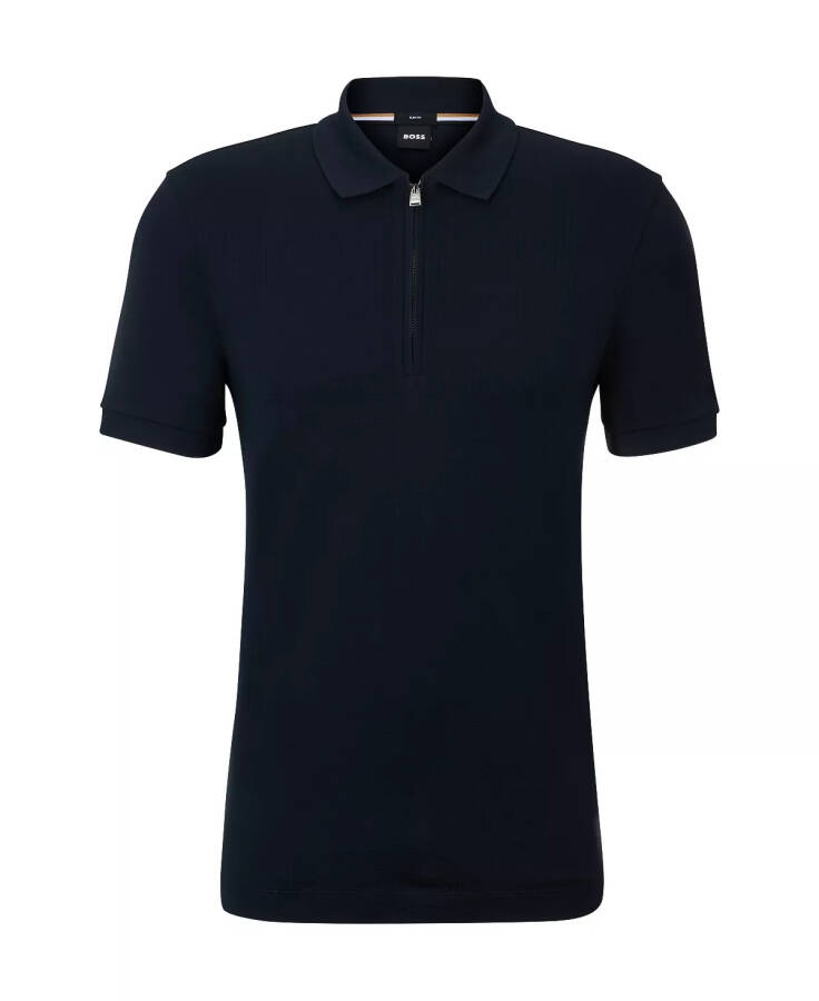 Men's Zip Placket Slim-Fit Polo Shirt Dark Blue - 3