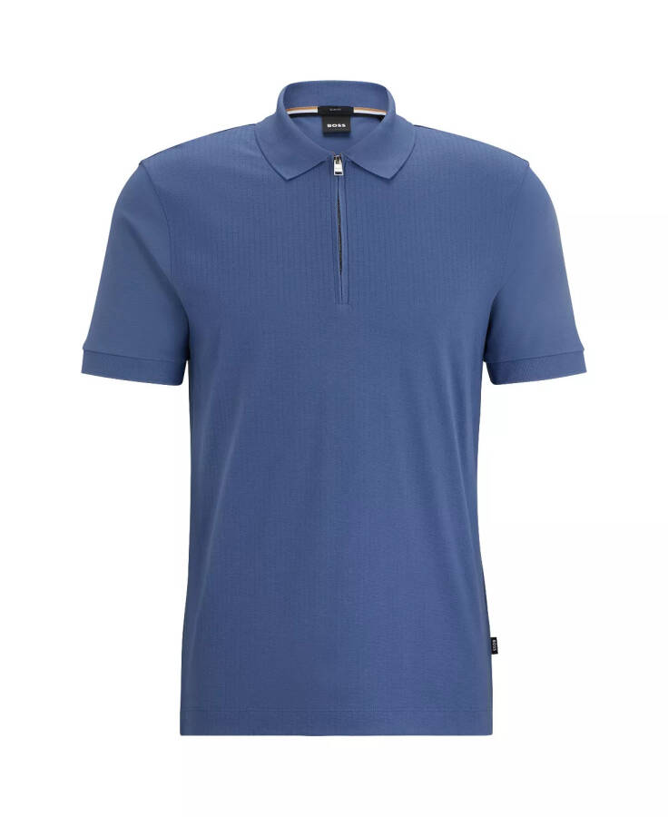 Men's Zip Placket Slim-Fit Polo Shirt Open Blue - 7