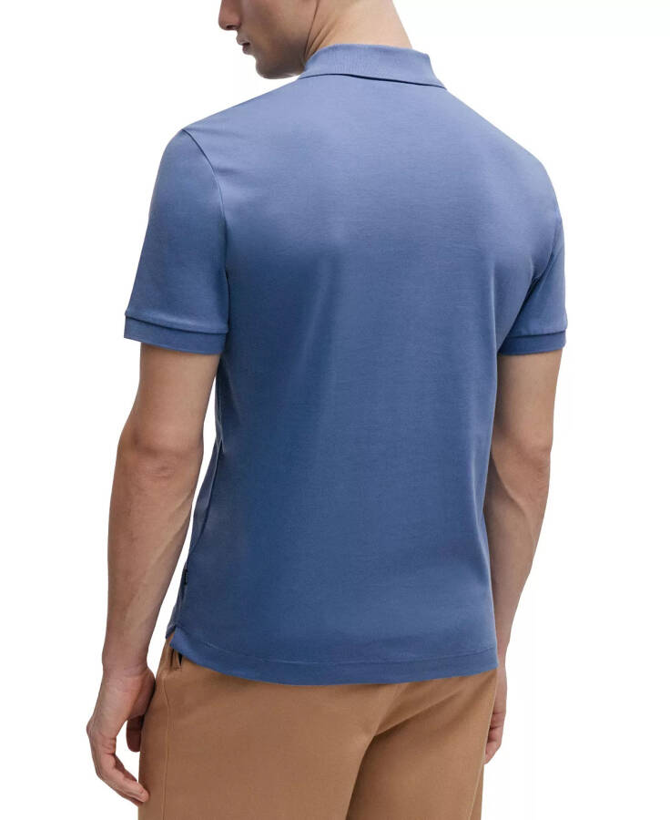 Men's Zip Placket Slim-Fit Polo Shirt Open Blue - 2