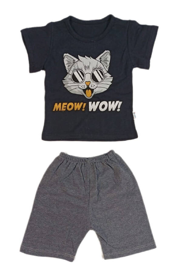 Meow Wow Cat Printed Children's Set Short-Sleeved Top and Shorts (Slim Fit) - 1