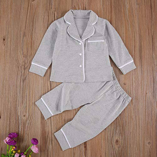 Merqwadd Toddler Baby Button-Down Pajamas Set, Cotton 2-PCS-PJs Set Shirt and Pants Sleepwear for Unisex Kids - 44