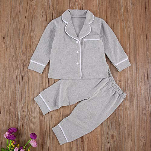 Merqwadd Toddler Baby Button-Down Pajamas Set, Cotton 2-PCS-PJs Set Shirt and Pants Sleepwear for Unisex Kids - 16