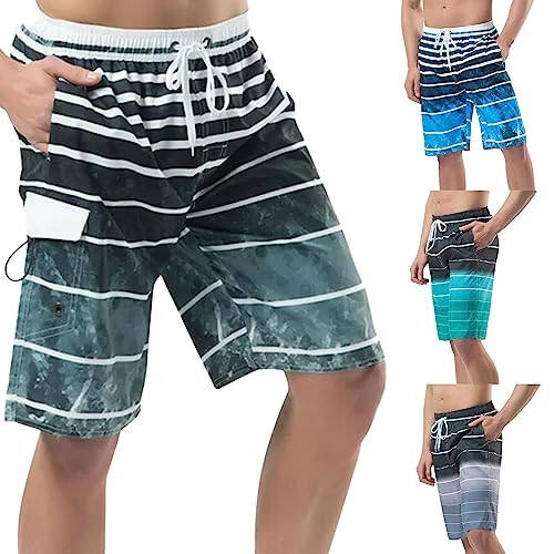 MESSIYO Men's Beachwear Loose Quick Drying Summer Shorts Surfing Pants Men's Striped Big Shorts Elastic Pants for Men - 2