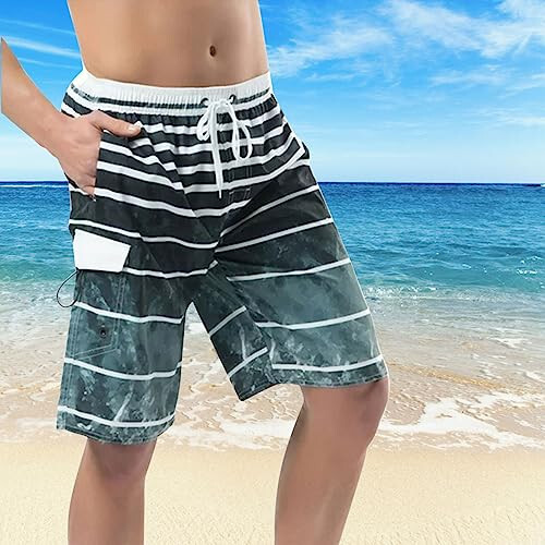 MESSIYO Men's Beachwear Loose Quick Drying Summer Shorts Surfing Pants Men's Striped Big Shorts Elastic Pants for Men - 3